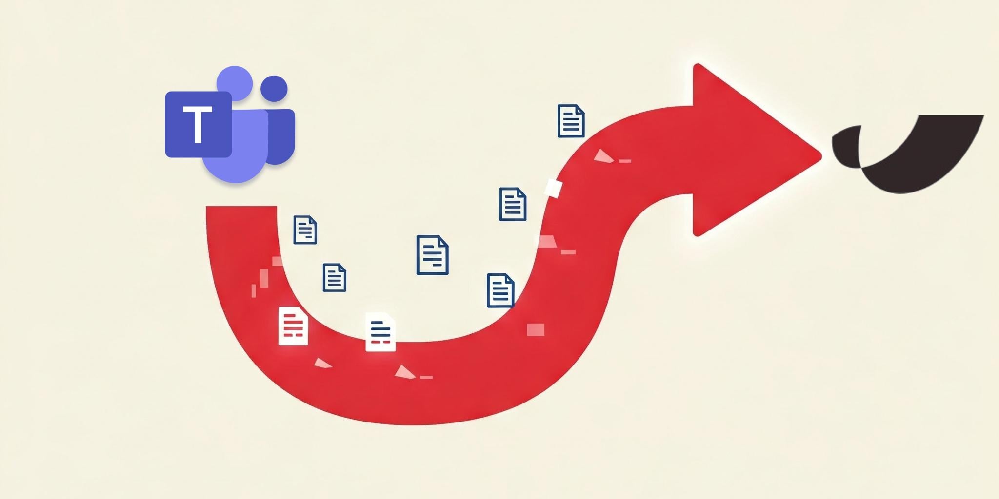 Microsoft teams logo on the left side, red arrow pointing to the right, Parabola logo on the right side.